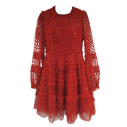Needle & Thread Red Sequin Mini Dress Size 12