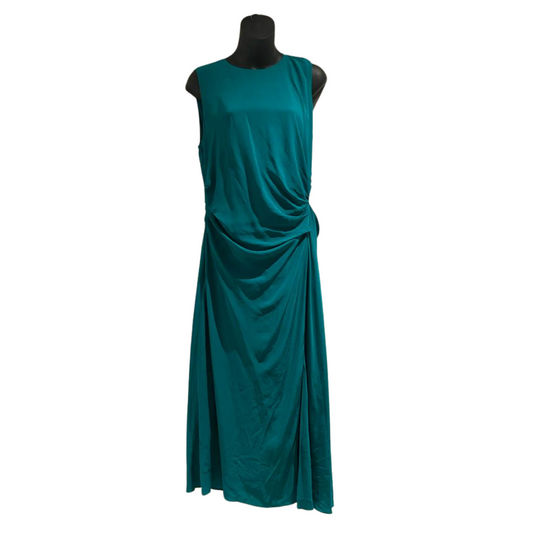 Reiss Sleeveless Green Ruched Midi Dress Size 12