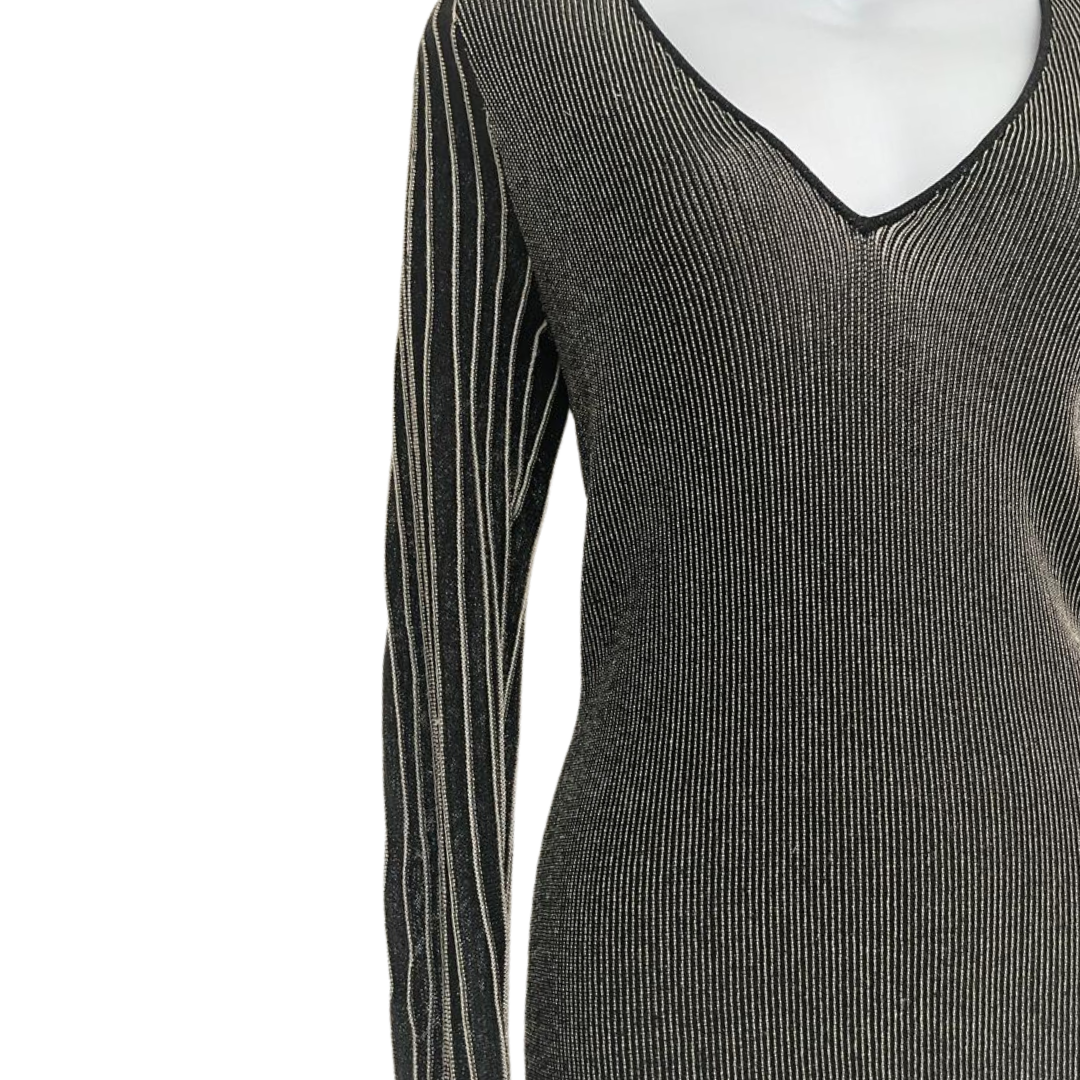 Reiss Black Metallic Long Sleeve V-Neck Top Size S