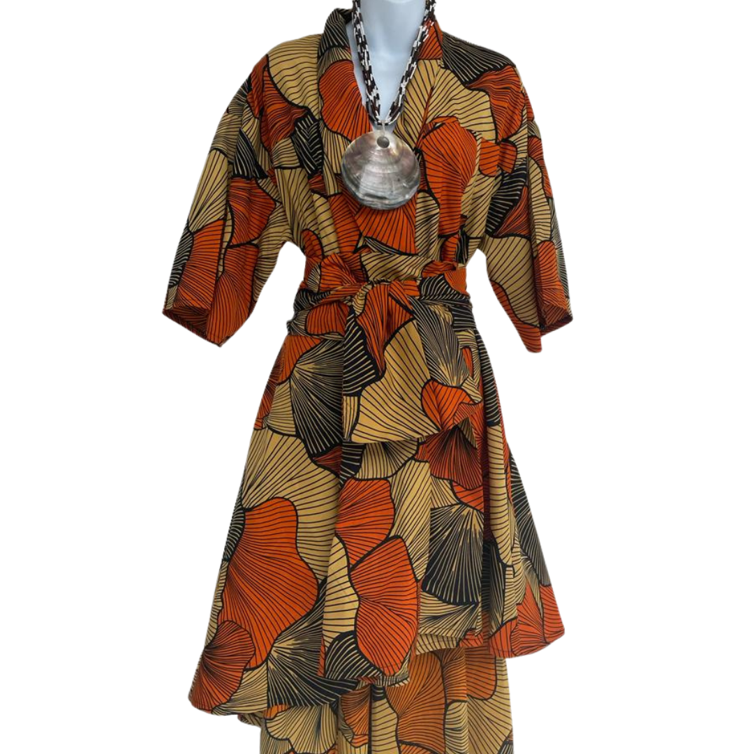 Elvira Graham Orange Belted Midi Dress Free Size