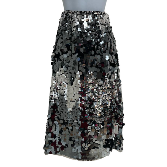 Monsoon Silver Sequin Pencil Skirt Size M