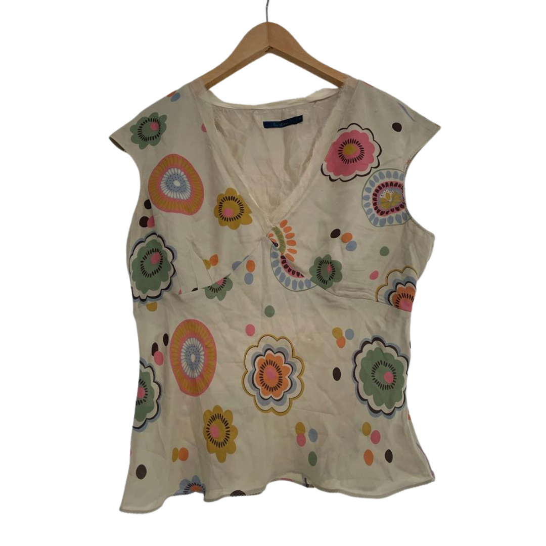 Boden Beige Floral Silk Sleeveless Top Size 16